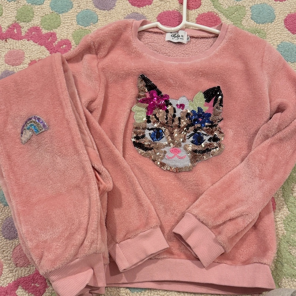Lola + The Boys Pink Cat Sequin Kids Matching Set
